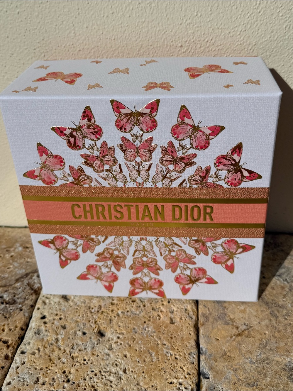 🦋🍑 Christian Dior Box with gold & peach butterfly and floral design, 3 available